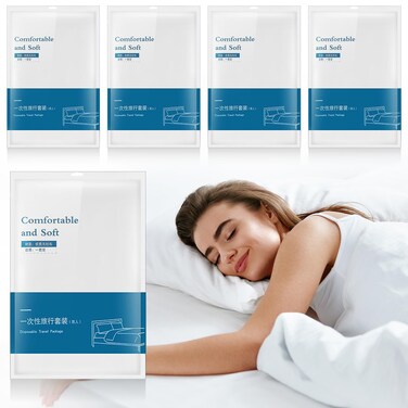 Preboun 5 Sets Disposable Bed Sheets Disposable Sheets Travel Sheets for Hotel Include Bed Sheets Quilt Cover Pillowcases Portable Soft White Bed Cover for Travel Business Trip Spa Hospital