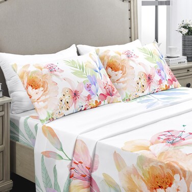 YIYEA Twin Sheets Set, Luxury 1800TC Hotel Quality Double Brushed Microfiber Floral Bed Sheets for Twin Size Bed, Extra Soft, Deep Pocket, Shrinkage and Fade Resistant, 3PC (Twin)