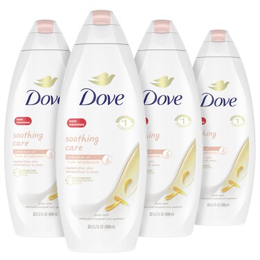 Dove Soothing Care Body Wash for Sensitive Skin with Calendula-Infused Oils Hydrates and Replenishes Skin Sulfate Free 22 oz 4 Count