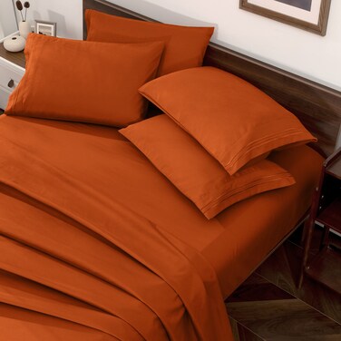 Horbaunal Burnt Orange Twin Size Sheet Set - 4 Piece Luxury 1800 Thread Count Bedding Sheets &amp; Pillowcases - 16 Inch Deep Pocket Microfiber Bedding Set - Soft &amp; Wrinkle Bed Sheets