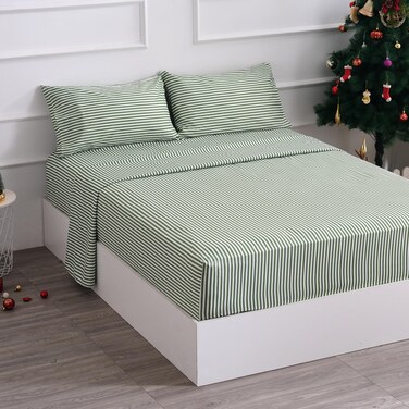 Bed Sheet Set 4 Piece -Full Size-Soft Durable Microfiber Bedding Sheet Set,Deep Pocket,Stain,Fade &amp; Wrinkle Resistant Green and White Pinstripe (Stripe Grass Green)