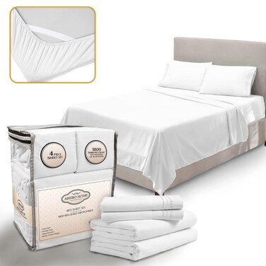 Abeero Home Full Size Bed Sheets Cooling - Luxury Hotel Sheet Set - Soft Sheets with Elastic Corner Straps - Deep Pocket Microfiber Bedsheets - Bedding Sheets &amp; Pillowcases - 4 PC (Full Size, White)