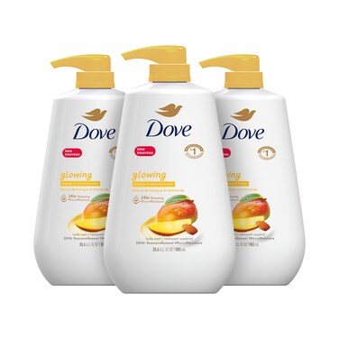Dove Body Wash 3 Count with Pump Glowing Mango &amp; Almond Butter for Renewed, Healthy-Looking Skin Gentle Skin Cleanser with 24hr Renewing MicroMoisture 30.6 oz