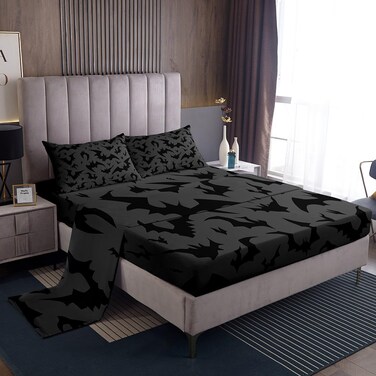 Homewish Bats Pattern Bed Sheet Queen Set Night Sheets Sets Adults Bedroom Decor Bats Microfiber Bedding Set with Flat,Fitted Sheet,2 Pillow Cases