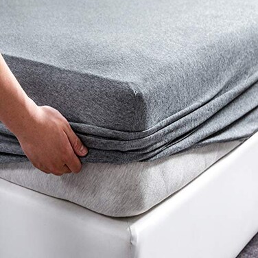 PURE ERA Jersey Knit Cotton Fitted Bottom Sheet ONLY (No Flat Sheet or Pillow Cases) Extra Deep Pocket Up to 15" to 20" Ultra Soft Comfy Breathable Blueish Grey Queen