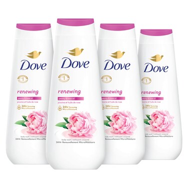 Dove Body Wash 4 Count Renewing Peony and Rose Oil for Renewed, Healthy-Looking Skin Gentle Skin Cleanser with 24hr Renewing MicroMoisture 20 oz