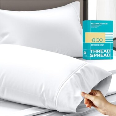 THREAD SPREAD 100% Egyptian Cotton Pillow Cases King - 800 Thread Count White King Pillow Cases Set of 2, Soft Cooling &amp; Breathable Extra Long Staple Sateen Weave Cotton Pillowcases for King Pillows