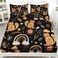 AILONEN Cat Fitted Sheet Set Queen Size, Orange Floral Cat Bed Sheet Set,Rainbow Cat Sheets Set Tribal Ethnic Pattern Bedsheet Set 3 Pieces, 1 Fitted Sheet and 2 Pillowcases