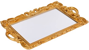 Sooyee Decorative Tray,Bathroom Tray Vanity Tray Decor, 15.3x9.8 Gold Tray Mirror Tray for Dessert Table,Coffee Table,Vanity,Home Decor,Serving Tray with Handle