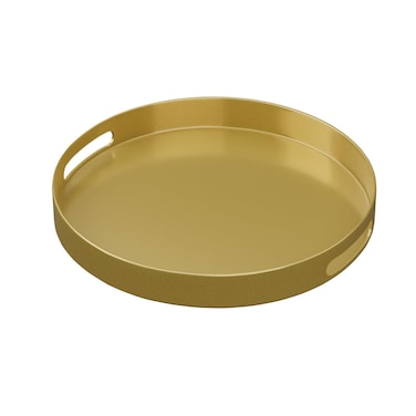 Vorisebo Gold Decorative Tray, Round Serving Tray with Handles, Plastic Coffee Table Tray, Modern Ottoman Tray for Kitchen, Living Room