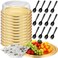 Nosiny 12 Pcs Heavy Duty Serving Tray with Lid and Sporks, 24 Pcs Deli Wax Paper Sheets, Plastic Fruit Platter Tray for Banquet Party Picnic Takeout Sandwich Fruit Cookie Veggie(Gold,16 Inch)