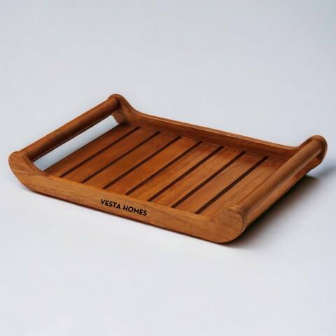 Vesta Homes Large Teak Wood Serving Tray for Home, Kitchen, Breakfast, Restaurant, Office Organizer, Dining Table   Premium wooden Trays  15*10*2.25 Inches   Handmade in India