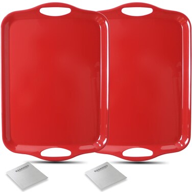 KAQAHIDO Large Melamine Serving Trays for Eating, 17.5&acirc;&euro;&trade;&acirc;&euro;&trade; x 12&acirc;&euro;&trade;&acirc;&euro;&trade; Serve Platter for Appetizer, Charcuterie, Food, Snack, Cupcakes, Dessert, BPA-Free, Dishwasher Safe Tray, Set of 2, Red