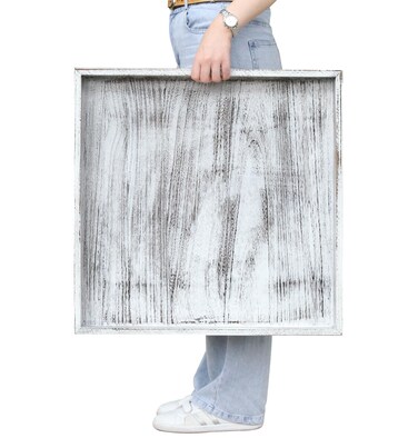 Gurfuy Extra Large Square Ottoman Table Tray 24" - Rustic Wooden Serving Tray for Farmhouse Decorative Oversized Coffee Table Trays Living Room Kitchen Counter Breakfast Whitewash
