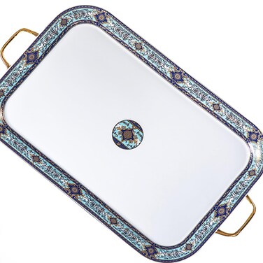 LE POTOCIO Bone China Serving Trays, 21 Inch Porcelain Serving Tray, Blue and White Bone China Tea Trays for Serving, Decorative Serving Food Tray Dessert Tray for Home, Party, Mother's Day (Court)