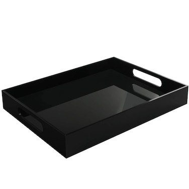 Tasybox Black Serving Tray, Acrylic Decorative Serving Trays with Handles for Kitchen Dining Room Table Ottoman Vanity Countertop 16" x 12