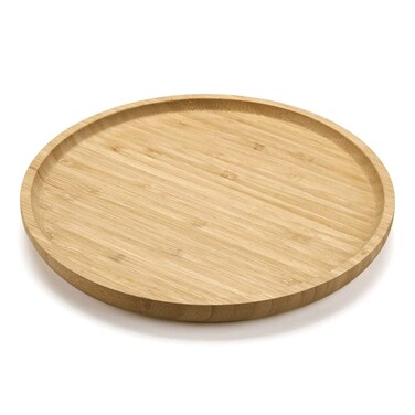 XIMISISE Round Bamboo Tray, Wood Serving Tray, Wooden Platter, Wood Charcuterie Board, Decorative Tray for Coffee Table, 9.8 inch