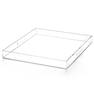 ATOZONE Extra Large Clear Acrylic Ottoman Tray with Cutout Handles 24x24 Inch Over-Sized King-Size Serving Tray Boot Organizer Decorative Tray for Living Room Bedroom,Bathroom and Kitchen Entryway