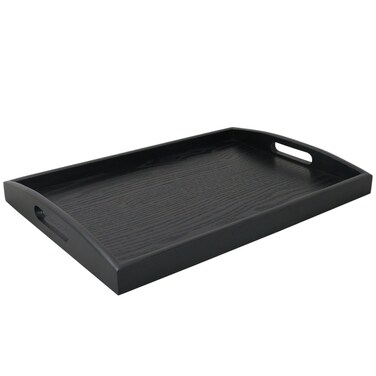 DILLMAN Serving Tray Large Black Wood Rectangle Food Tray Butler Tray Breakfast Tray with Handles (Small)