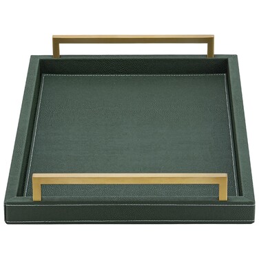 XIGEXIGE Green Decorative Serving Tray,Rectangular Tray for Coffee Table,Faux Leather Serving Tray with Handles for Ottoman,Shagreen Leather Tray for Bathroom
