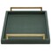 XIGEXIGE Green Decorative Serving Tray,Rectangular Tray for Coffee Table,Faux Leather Serving Tray with Handles for Ottoman,Shagreen Leather Tray for Bathroom