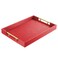 17" x 12" Wood Serving Tray with Gold Polished Metal Handles, Home Decorative Wooden Rectangle Ottoman Leather Decor Platter Bathroom Vanity Tray for All Occasions Red