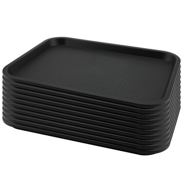 MAHIONG 10 Pack 13.8 x 10.6 Inch Black Fast Food Tray, Large Rectangular Restaurant Serving Trays, Plastic Cafeteria Trays School Lunch Trays