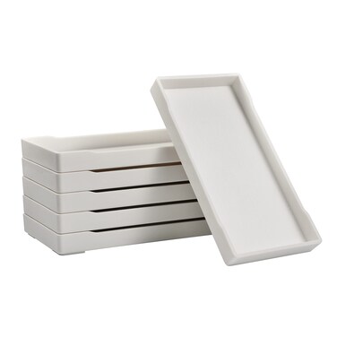 VCREATC 6 Packs Small White Mini Tray (8 inch x 4 inch) for Serving Accessory, Spa, Coffee, Drinks, Wine, Tea, Bar, Party, Seasoning, Perfume or Display Use.