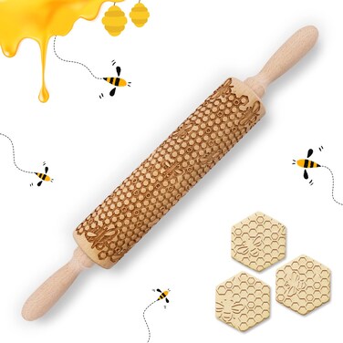 Kitticcino Embossed Rolling Pins for Cookies Christmas Engraved Rolling Pins for Baking Wooden Cute Rolling Pin for Baking Cookies and Decor Christmas Baking Supplies Holiday Birthday Gifts