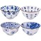 LMRLCS Ceramic Rice Bowls Set of 4 White and Blue Rice Bowls Porcelain Cereal Bowl Perfect for Soup Cereal Sushi Sauce Oatmeal Fruit Rice Microwave and Dishwasher Safe