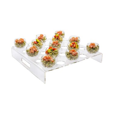 Restaurantware Clear Tek 11.8 x 11.8 x 2 Inch Stand For Clear Plastic Bowls 1 Square Stand For Plastic Cups - Cups Sold Separately For Special Events Clear Acrylic Stand For Plastic Salad Bowls