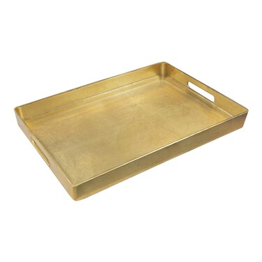 MAONAME Gold Decorative Tray with Handles, Foil Serving Tray for Ottoman, Rectangular Coffee Tray for Living Room, Bathroom, 11.8" L x 8" W x 1.6" H