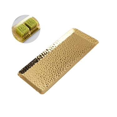 Hammered Metal Serving Tray, Stainless Steel Hammered Rectangular Serving Tray for Tea Fruit Towel Organizer Decorative Storage Tray 9.8 x 4.3 Inch (Gold)