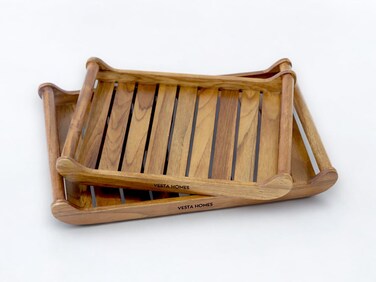 Vesta Homes Large Teak Wood Serving Tray for Home, Kitchen, Breakfast, Restaurant, Office Organizer, Dining Table   Premium Wooden Tray  15 * 10 * 1.5 Inches   Handmade in India