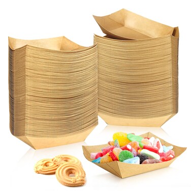 Oomcu 150 Pack 1/2 lb Disposable Kraft Brown Paper Food Trays,Small Recyclable Eco-Friendly Take Out Food Serving Boats Baskets Trays for Party Snacks French Fries Nachos Tacos BBQ