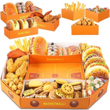 SiliFine Basketball Stadium Shape Basketball Paper Food Tray Basketball Party Supplies Food Trays Serving Boats Snack Trays for Basketball Sports Game Birthday Favors
