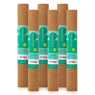Con-Tact Brand Cork Roll, Self-Adhesive Cork Roll, Multi-Purpose Cork Shelf Liner, 18" x 4', Brown, Pack of 6