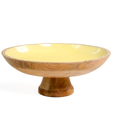 THE ART BOX Wooden Footed Centerpiece Fruit Bowl Yellow - 12 Inch Kitchen Counter Farmhouse Dish Large Bowls for Christmas Table D&Atilde;&copy;cor