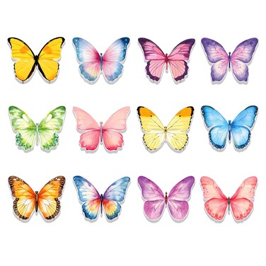 GLKTOPO 12 Shape Stationery Convenience Stickers Watercolor Butterfly Shape, Self Sticky Note Pads Memo Pads for Reminders Studying School Office Notebook Supply 20 Sheet/Pad - 3.94 Inch (B-Style)