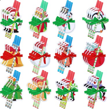 Cholemy 36 Sets Christmas Notepad Holiday Ballpoint Pens with Ribbon Winter Holiday Theme Sticky Note Set Christmas Pens Stationery Gift Goodie Bag Fillers Classroom Reward(Cute Style)