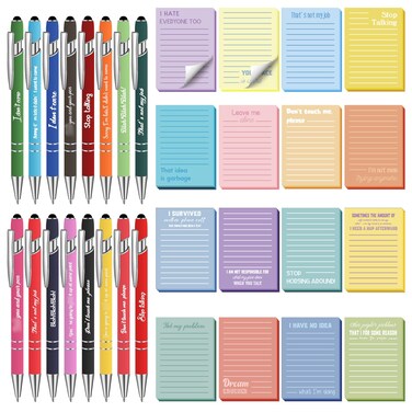 32 Pack Funny Notepads Funny Pens Sticky Notepads with Snarky Office Pens Bulk to Do List Sticky Notepads Funny Office Supplies for Coworker Teacher Student Nurse Women (Negative)