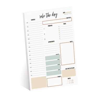 Rule The Day Daily Planner Pad / 8" x 11.5" Sticky Note Fill in Task Tracker/Unique Boho Design/Earth Tone Organizational to Do Lists