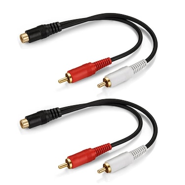 3.5mm Female to 2 RCA Male Cable, Stereo Audio Y Cable, RCA Splitter 1 Female to 2 Male, Gold Plated Adapter, for Smartphone, Tablet, Car Audio, Speaker, MP3, TV, DVD, Home Theater, 2 Pack
