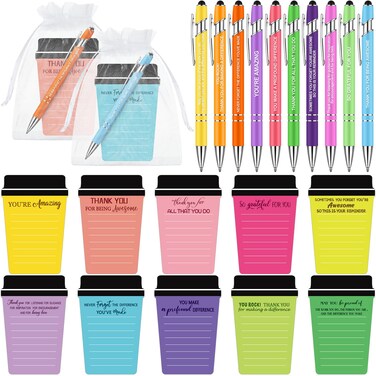 Kosiz 90 Pcs Thank You Coffee Cup Notepad with Pen Bulk Employee Appreciation Sticky Notes Christian Notepad Inspirational Notepad Valentine's Day Thank You Gifts for Teacher Staff Team(Thank You)