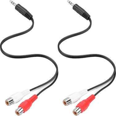 PASOW 3.5mm Male to 2 RCA Female Stereo Audio Y Cable RCA to Headphone Jack Aux Adapter 2 Pack for Speaker, Turntable, Sound Bar, Tablets, HDTV, MP3, HiFi Stereo System (12 inch)