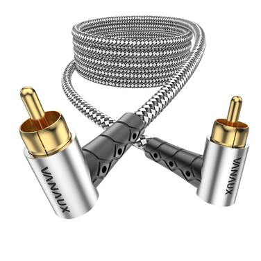 VANAUX 90-Degree Subwoofer Cable 15FT,90 Degree RCA to 90 Degree RCA Cable, (Gold-Plated Connectors, Aluminum Alloy Shell, Braided Jacket) Ideal for Tight Spaces, Home Theater, Sound Systems