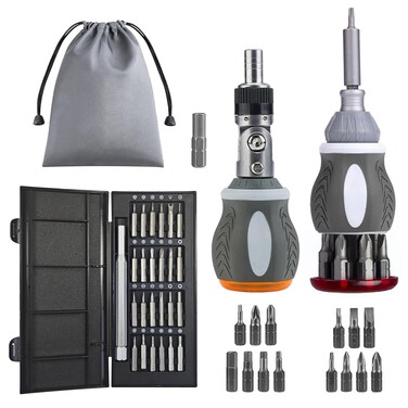 42 PCS Ratcheting Screwdriver Set, 180 Degree Pivoting Adjustable Screw Driver, Magnetic Screwdriver Set with Storage Box, Chrome Vanadium Steel Screwdriver Bit Set (1)