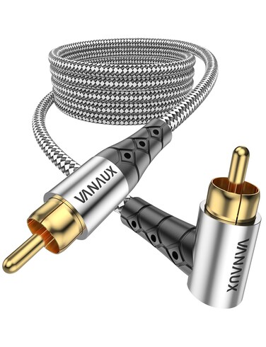 VANAUX 90-Degree Subwoofer Cable 15FT,Premium Audio RCA to RCA Cable, (Gold-Plated Connectors, Aluminum Alloy Shell, Braided Jacket) Ideal for Tight Spaces, Home Theater, Sound Systems