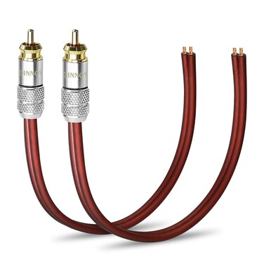 UCINNOVATE 2 Pack RCA to Speaker Wire Connector, 1FT 14AWG Oxygen-Free Copper Speaker Wire RCA Audio Male Plug Jack Connector Adapter to Bare Wire Repair Cable for Amplifier, Receiver, Speakers, Video