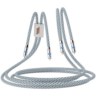 Monosaudio 17AWG Audiophile RCA Cable Pair 5N OFC Red Pure Copper Rhodium Plated Plugs Audio Signal Cable Microphone Cable with Splitter for Home Theater, HDTV, Amplifiers, Speakers(1.5M/4.9Ft)